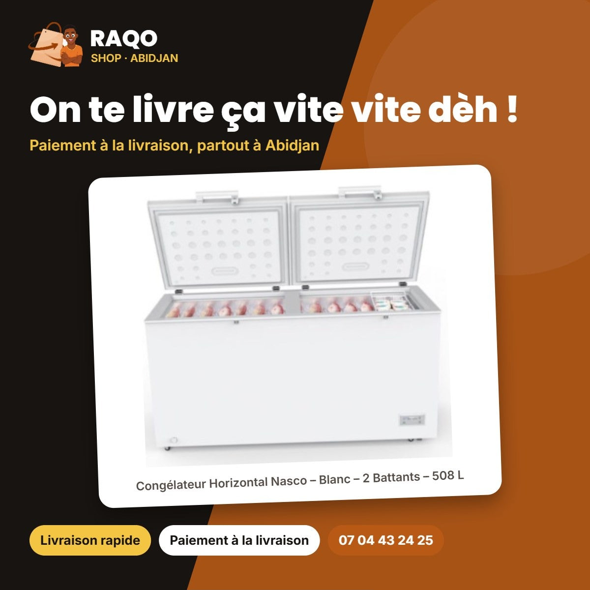 Congélateur Horizontal Nasco. – Blanc – 2 Battants – 508 L | HNAS-725