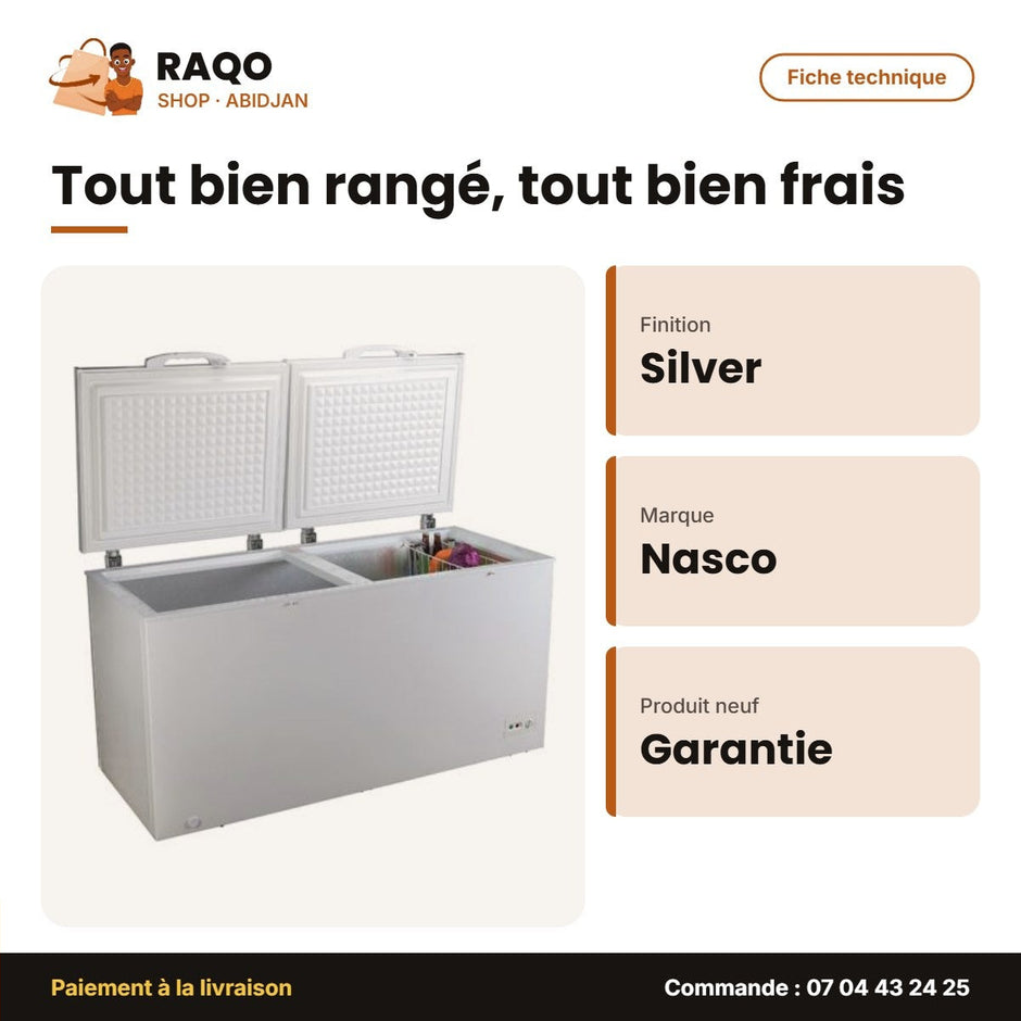 Congélateur Horizontal Nasco – Silver – 2 Portes – 2 Paniers Internes | KNAS-725