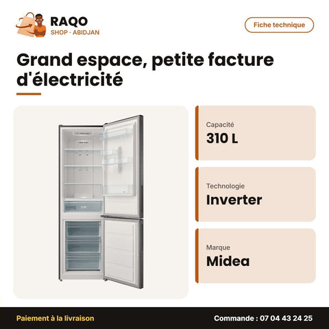 Réfrigérateur Combiné Midea – 3 Tiroirs – 310L (224L+86L) – Inverter | MDRB424FGN50D