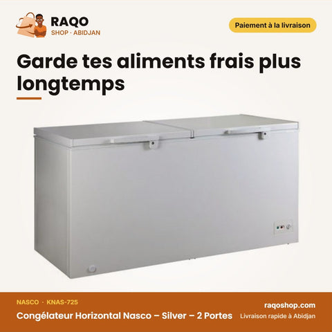 Congélateur Horizontal Nasco – Silver – 2 Portes – 2 Paniers Internes | KNAS-725
