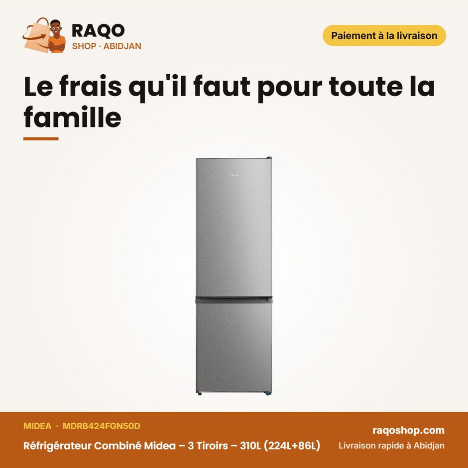 Réfrigérateur Combiné Midea – 3 Tiroirs – 310L (224L+86L) – Inverter | MDRB424FGN50D