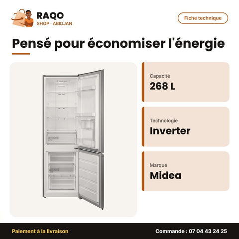 Réfrigérateur Combiné Midea – 3 Tiroirs – 268L (197+71) – Inverter | MDRB380FGN50D
