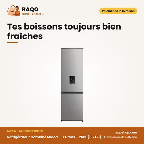 Réfrigérateur Combiné Midea – 3 Tiroirs – 268L (197+71) – Inverter | MDRB380FGN50D