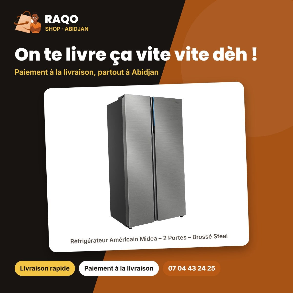 Réfrigérateur Américain Midea – 2 Portes – Brossé Steel – 700L(433L+267L) | MDRS925CIH46M