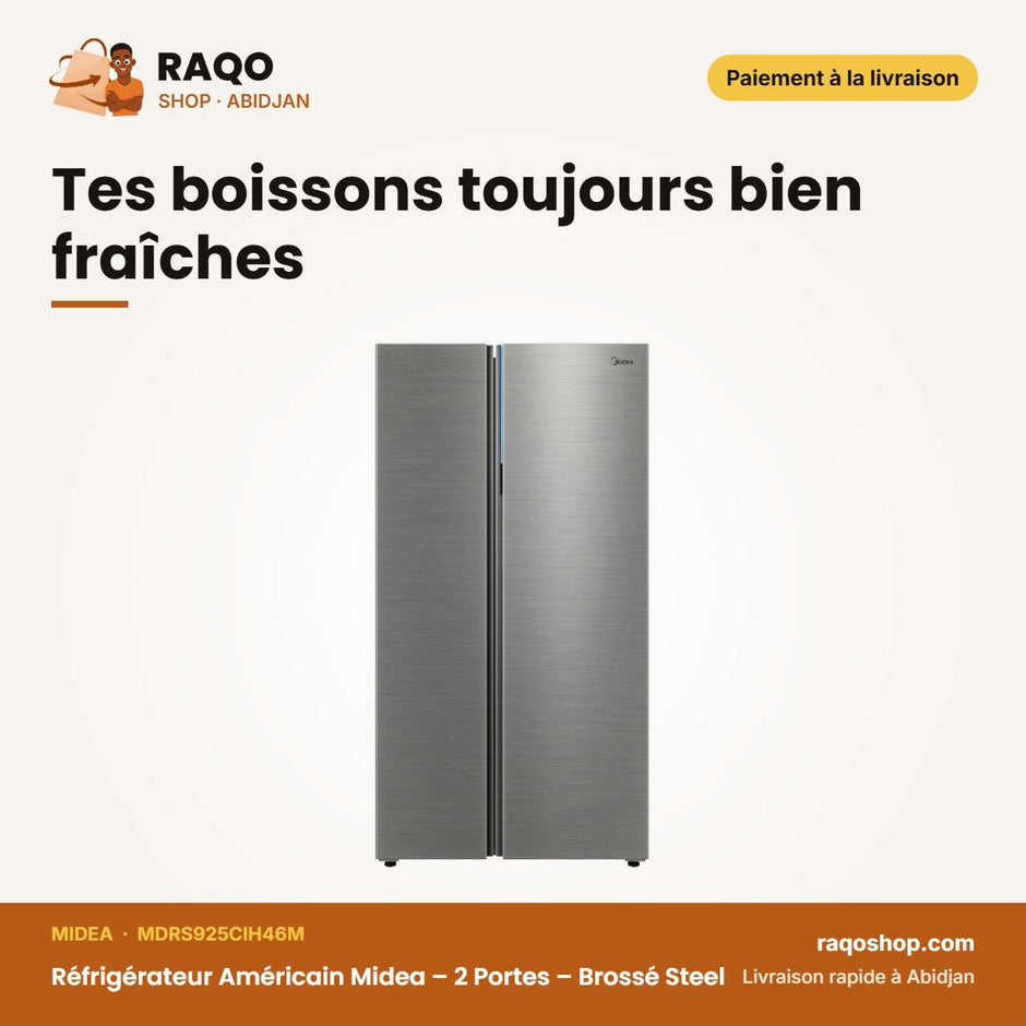 Réfrigérateur Américain Midea – 2 Portes – Brossé Steel – 700L(433L+267L) | MDRS925CIH46M