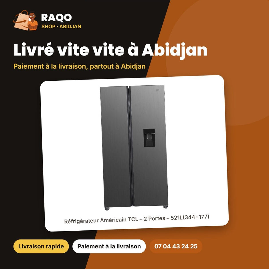 Réfrigérateur Américain TCL – 2 Portes – 521L(344+177) – No Frost | P692SBNWD
