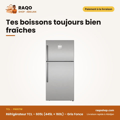 Réfrigérateur TCL – 605L (445L + 160L) – Gris Fonce – Multi Air Flow | P605TM
