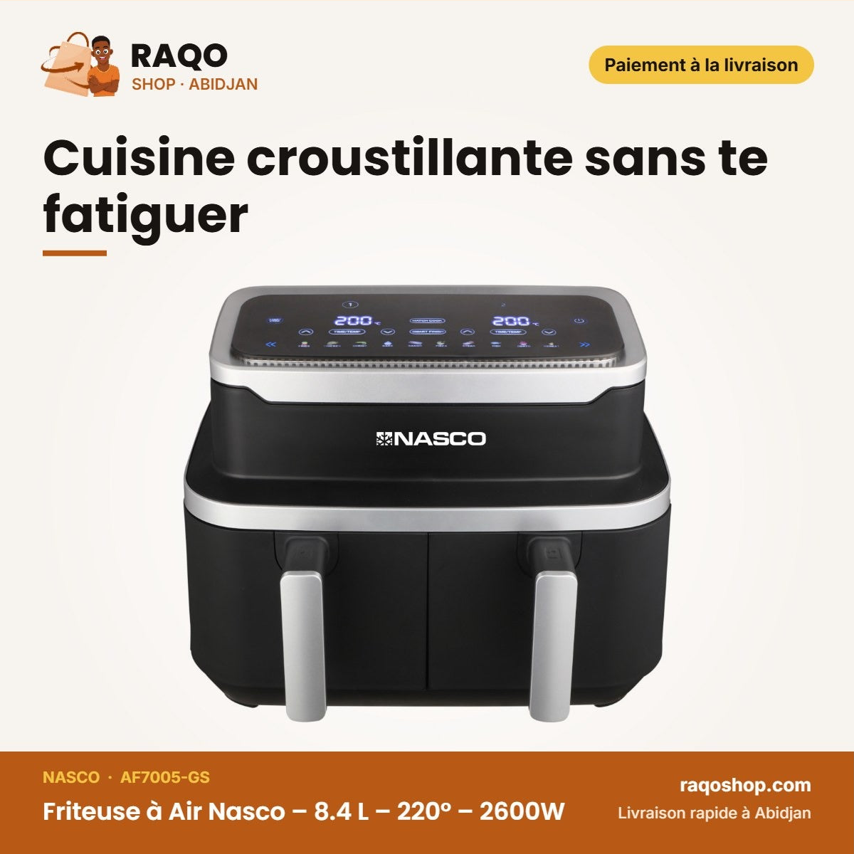 Friteuse à Air Nasco – 8.4 L – 220° – 2600W | AF7005-GS