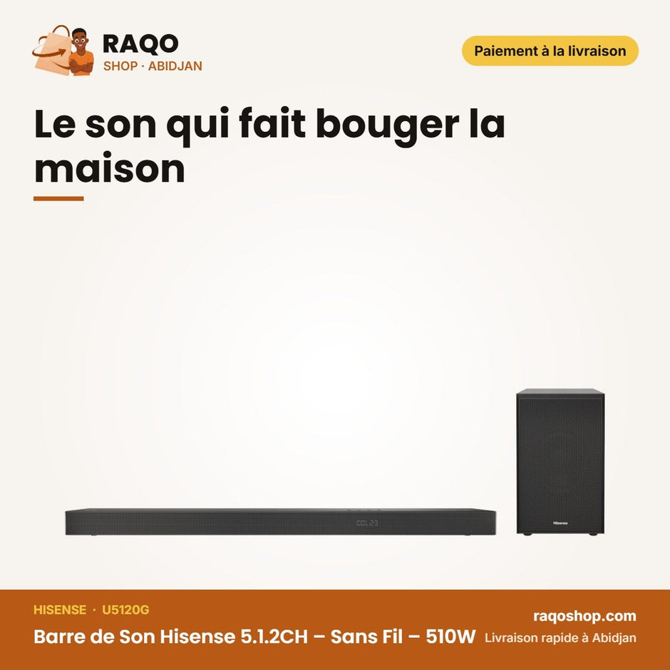 Barre de Son Hisense 5.1.2CH – Sans Fil – 510W – Dolby Atmos | U5120G