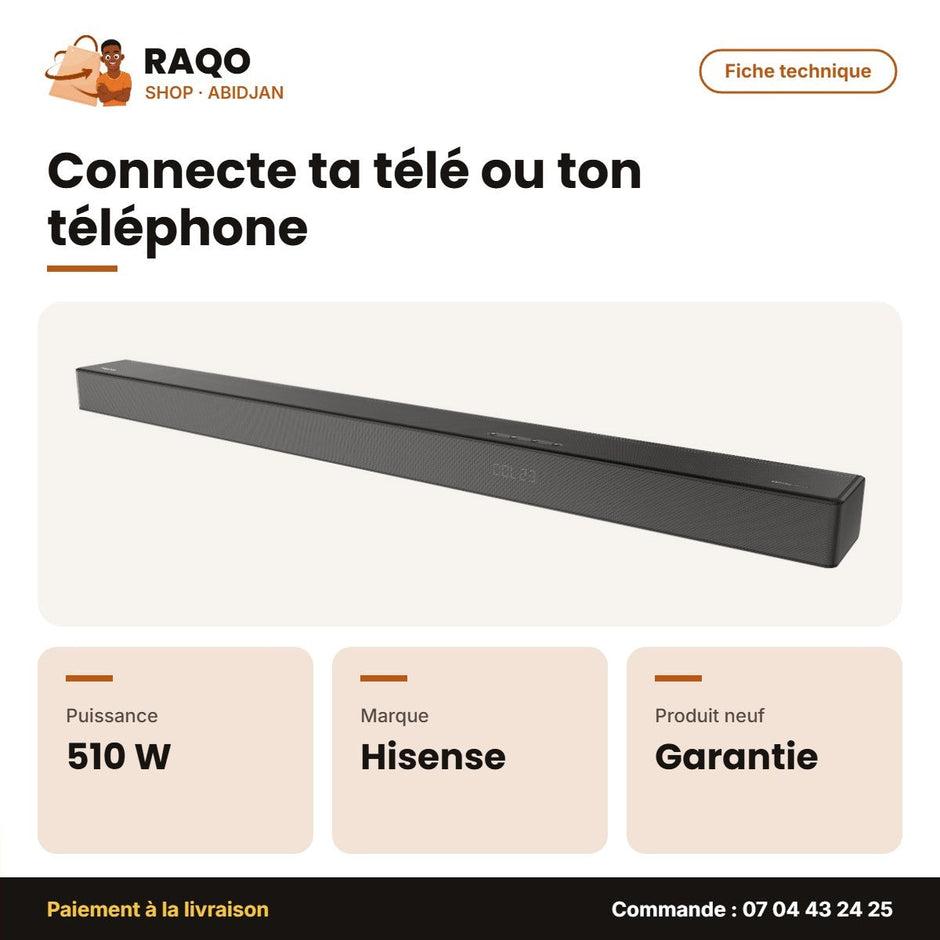 Barre de Son Hisense 5.1.2CH – Sans Fil – 510W – Dolby Atmos | U5120G