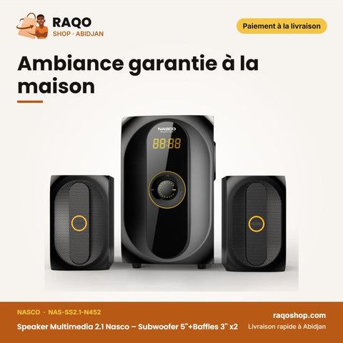 Speaker Multimedia 2.1 Nasco – Subwoofer 5''+BAFFES 3'' *2 – USB – Sd | NAS-SS2.1-N452