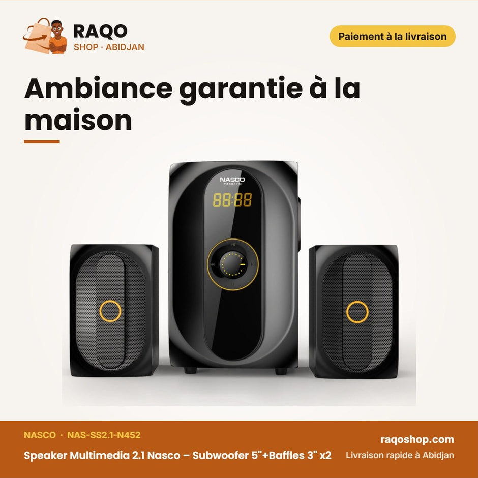 Speaker Multimedia 2.1 Nasco – Subwoofer 5''+BAFFES 3'' *2 – USB – Sd | NAS-SS2.1-N452