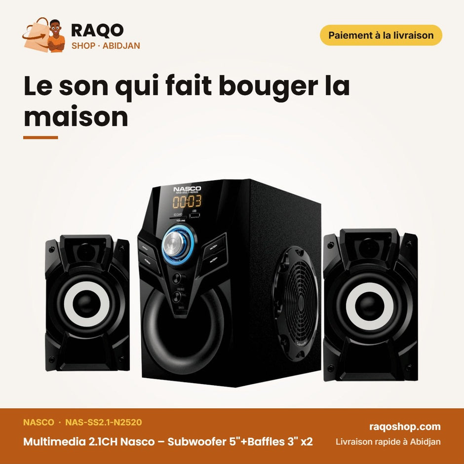 Multimedia 2.1CH Nasco – Subwoofer 5''+BAFFES 3''*2 – Port USB – Sd | NAS-SS2.1-N2520