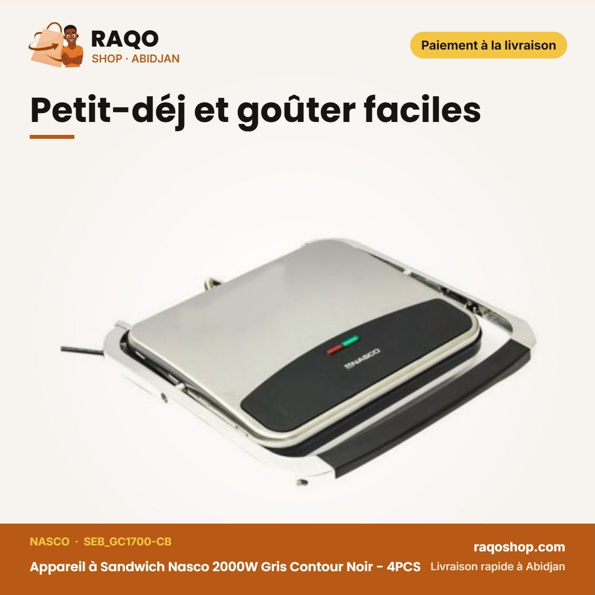 Appareil à Sandwich Nasco 2000W Gris Contour Noir - 4PCS | SEB_GC1700-CB