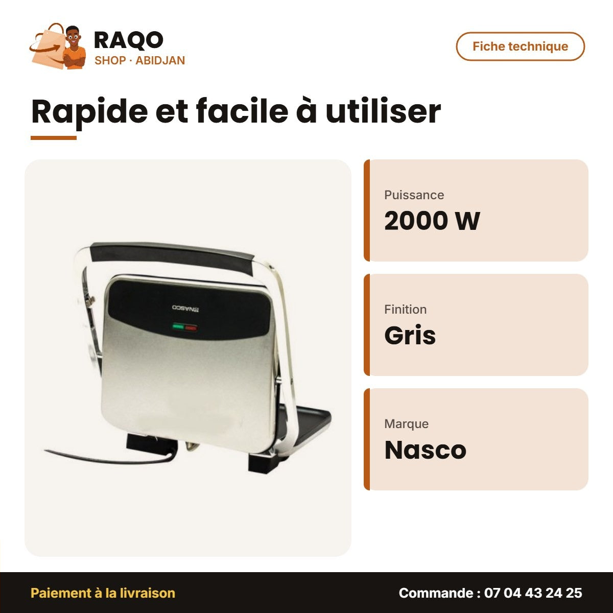 Appareil à Sandwich Nasco 2000W Gris Contour Noir - 4PCS | SEB_GC1700-CB