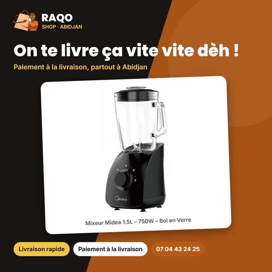 Mixeur Midea 1.5L – 750W – Bol en Verre – Moteur Couleur Noir | MIXER_BL1190
