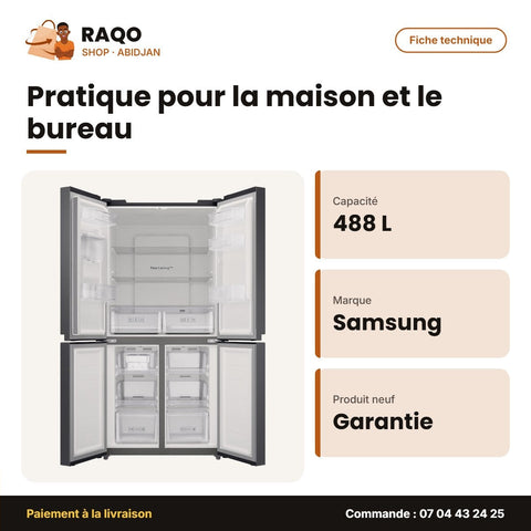 Réfrigérateur Samsung – 4 Portes – Distributeur D'eau – 488L(159L+329L) | RF48A401EB4/EF