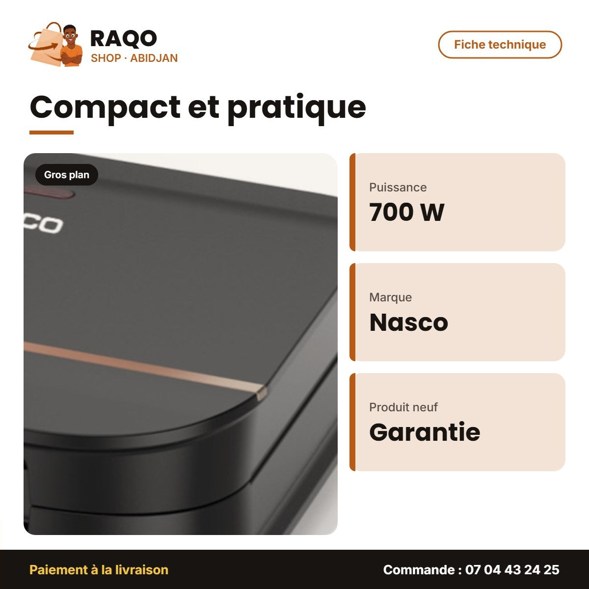 Grill Sandwich Nasco – Cool Touch – 700 W – CAPACITE-2 Sandwichs | ST1019-GS