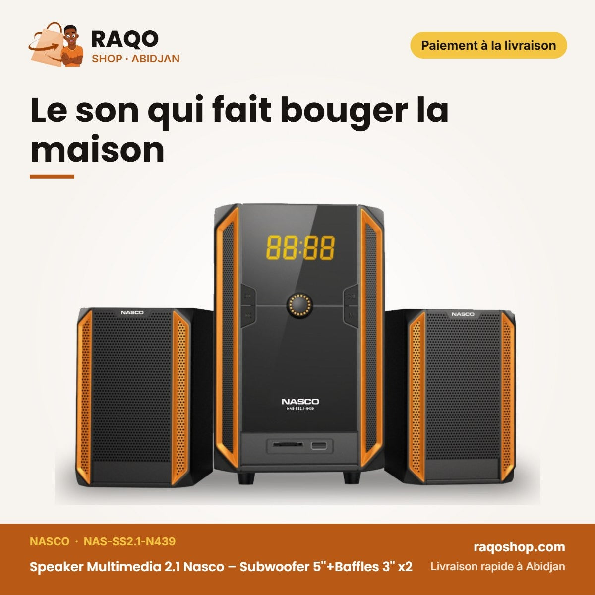 Speaker Multimedia 2.1 Nasco – Subwoofer 5''+BAFFES 3'' *2 – USB – Sd | NAS-SS2.1-N439