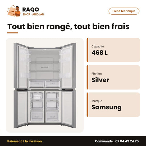 Réfrigérateur Multiportes (Fdr) Samsung 4 Portes 468L (328L+140L) Silver | RF48A4000M9/MA