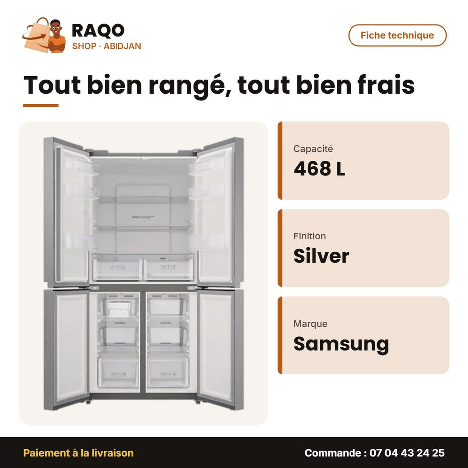Réfrigérateur Multiportes (Fdr) Samsung 4 Portes 468L (328L+140L) Silver | RF48A4000M9/MA