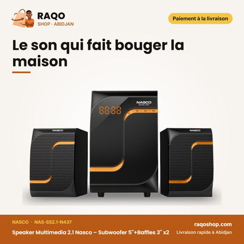 Speaker Multimedia 2.1 Nasco – Subwoofer 5''+BAFFES 3'' *2 – USB – Sd | NAS-SS2.1-N437