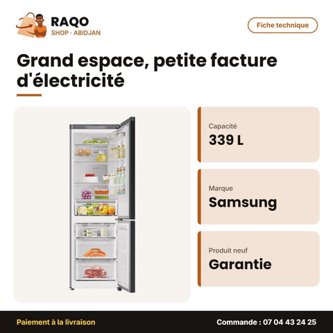 Réfrigérateur Combiné Samsung Bespoke – 3 Tiroirs – 339L(108L+231L) | RB33T307058/UT