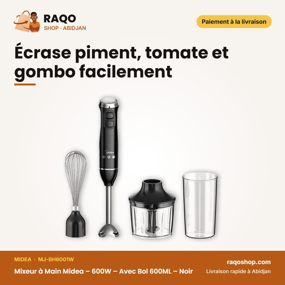 Mixeur à Main-Hand Blender Midea – 600W – Avec Bol 600ML – Noir | MJ-BH6001W