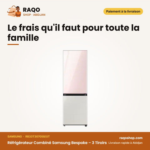 Réfrigérateur Combiné Samsung Bespoke – 3 Tiroirs – 339L(108L+231L) | RB33T307058/UT
