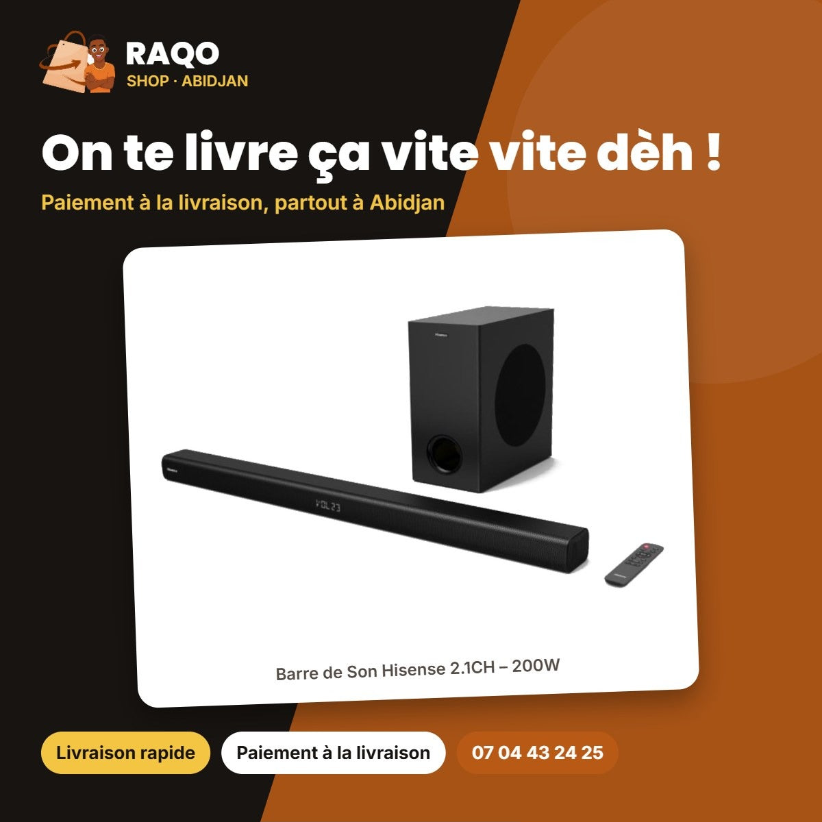 Barre de Son Hisense 2.1CH-38'' – 200W – Caisson de Basse sans Fil – Dolby Audio | HS218