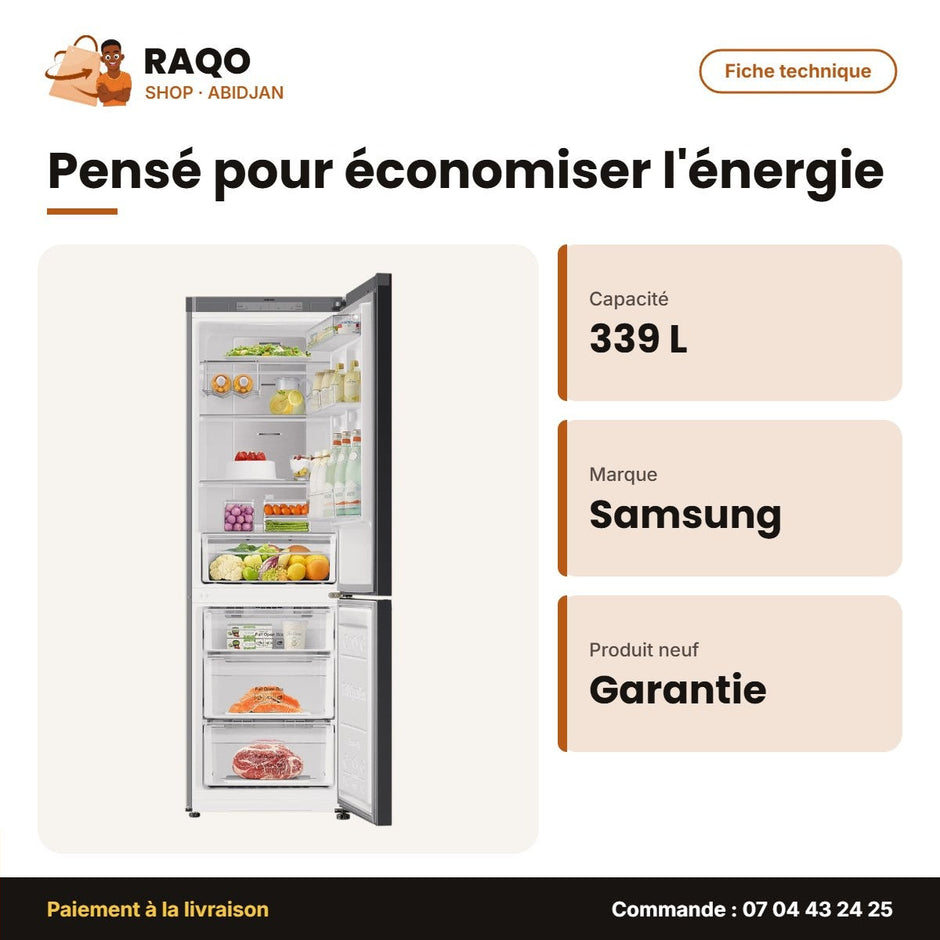 Réfrigérateur Combiné Samsung Bespoke – 3 Tiroirs – 339L(108L+231L) | RB33T307029/UT