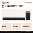 Barre de Son Hisense – Caisson de Basse sans Fil 2.1CH – 140W – Dolby Audio-HDMI-Bt | HS1800