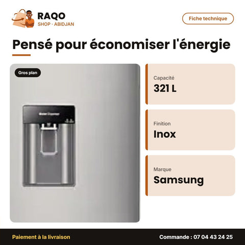 Réfrigérateur Samsung Combiné – 321L(223+98) – 3 Tiroirs au Congélateur – Inox | RB33J3700SA/MU