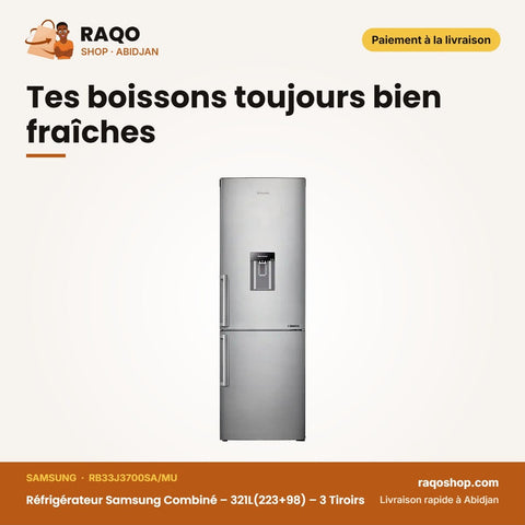 Réfrigérateur Samsung Combiné – 321L(223+98) – 3 Tiroirs au Congélateur – Inox | RB33J3700SA/MU