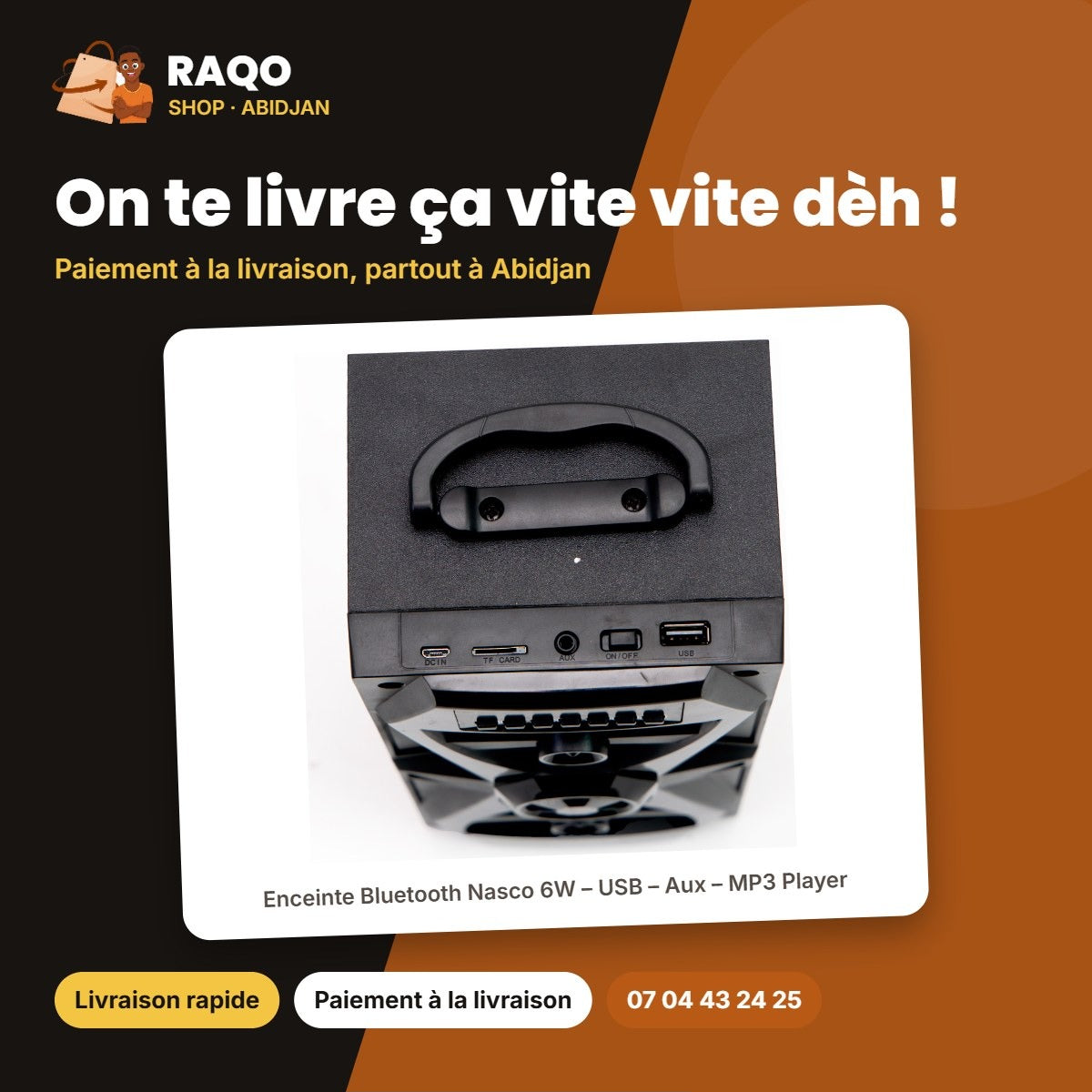 Enceinte Bluetooth Nasco 6W – USB – Aux – MP3 Player | SW-100B
