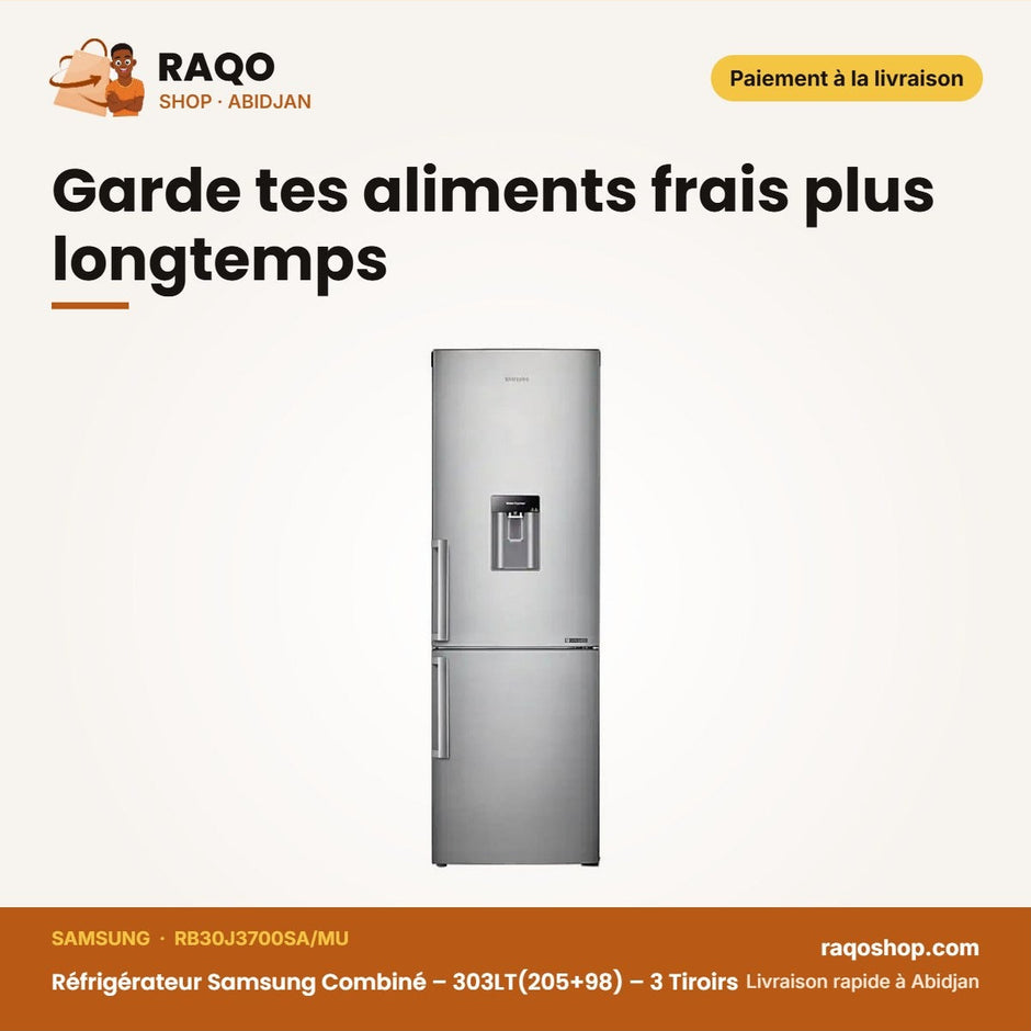 Réfrigérateur Samsung Combiné – 303LT(205+98) – 3TIR. au Congélateur – Inox | RB30J3700SA/MU