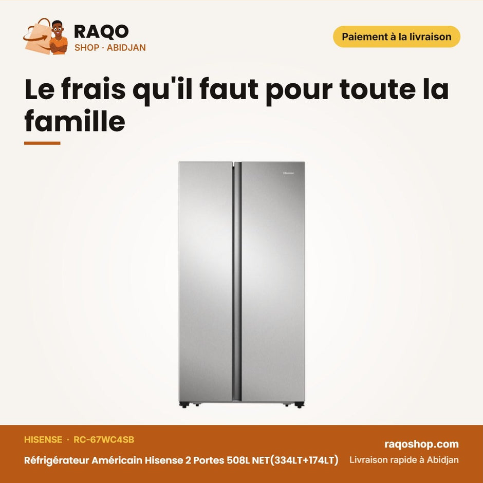 Réfrigérateur Américain Hisense 2 Portes 508L NET(334LT+174LT) – Silver – No Frost | RC-67WC4SB