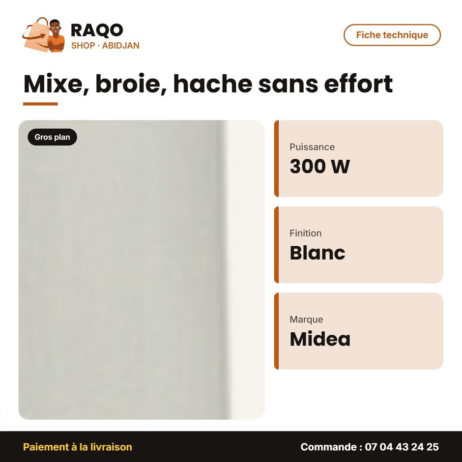 Mixeur à Main-Hand Blender Midea – 300W – Blanc | SM0795