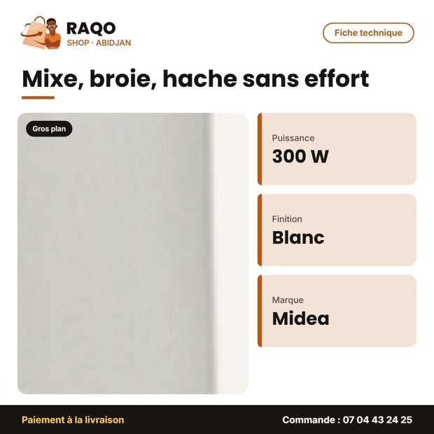 Mixeur à Main-Hand Blender Midea – 300W – Blanc | SM0795