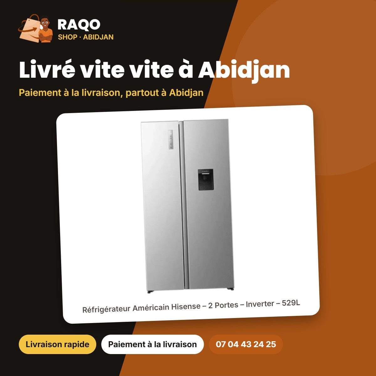 Réfrigérateur Américain Hisense – 2 Portes – Inverter – 529L | RS5P558NMSN