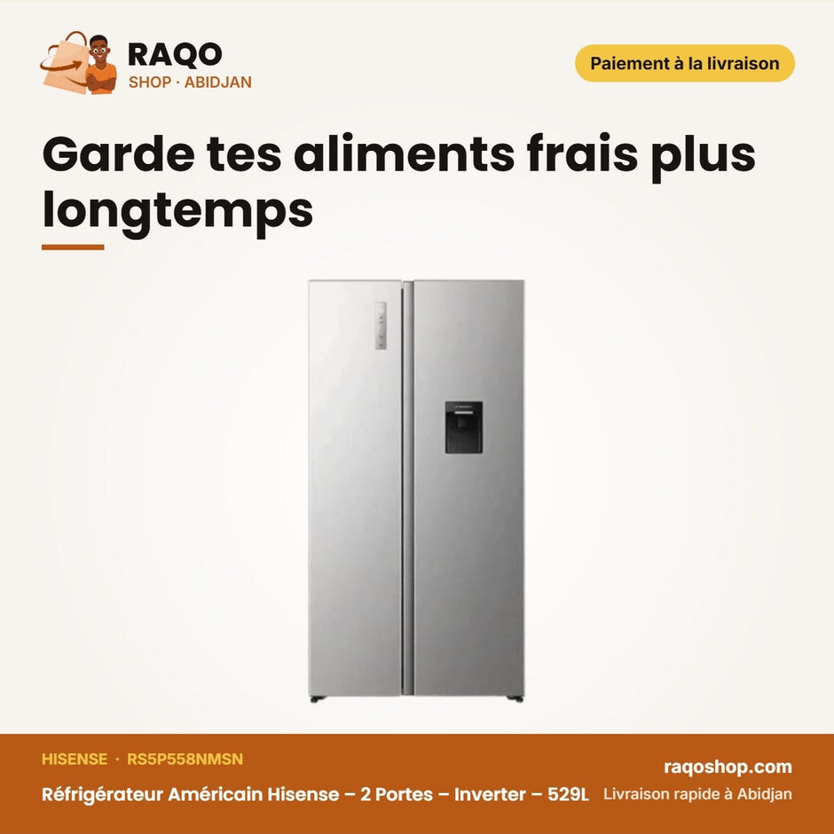 Réfrigérateur Américain Hisense – 2 Portes – Inverter – 529L | RS5P558NMSN