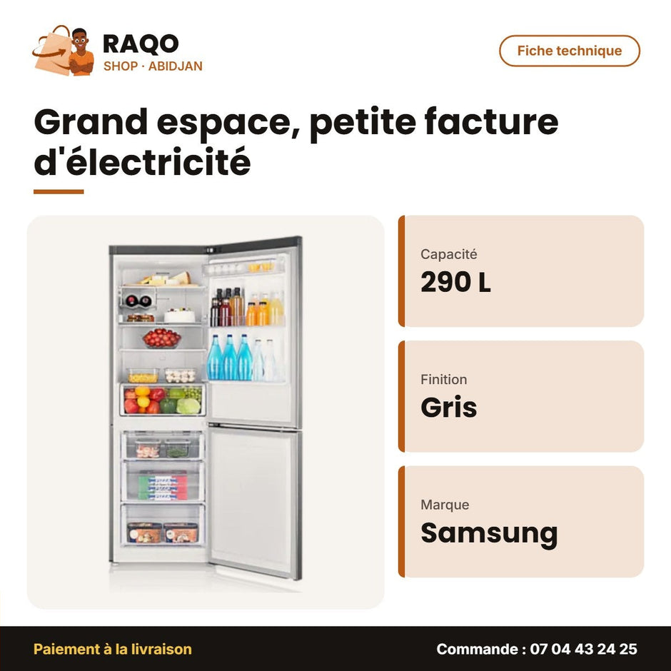 Réfrigérateur Samsung Combiné – 290L (192+98) – Gris – 3TIROIRS | RB29FERNDSA/MU
