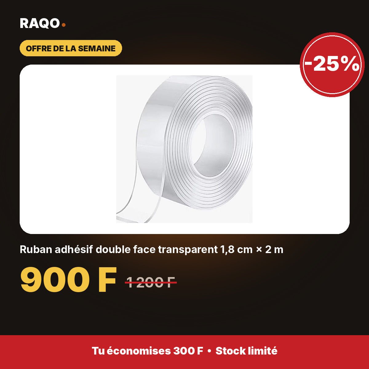 Ruban adhésif double face transparent 1,8 cm × 2 m | Akko Star - RAQO
