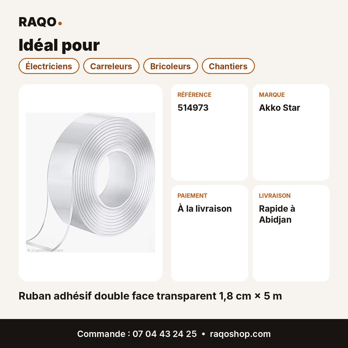 Ruban adhésif double face transparent 1,8 cm × 5 m | Akko Star - RAQO