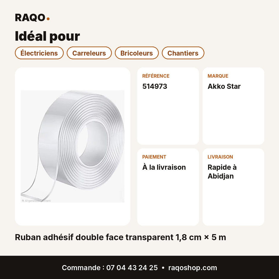 Ruban adhésif double face transparent 1,8 cm × 5 m | Akko Star - RAQO
