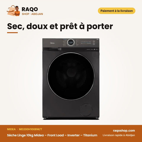 Sèche Linge 10kg Midea – Front Load – Inverter – Titanium | MD200H100BW/T - RAQO