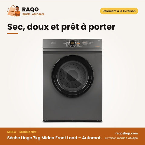 Sèche Linge 7kg Midea Front Load – Automat. – Séchage Hygiénique-Healthguard | MD100A70/T - RAQO