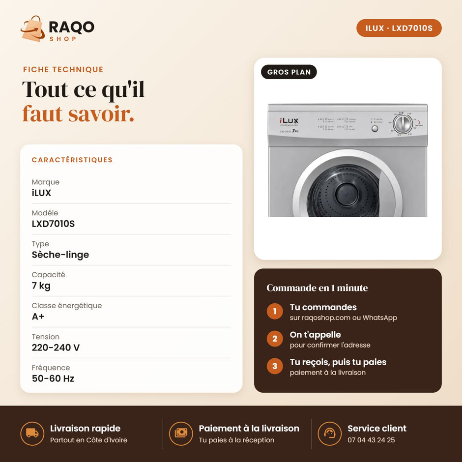 Sèche-linge iLUX – 7 kg - RAQO (fiche technique)