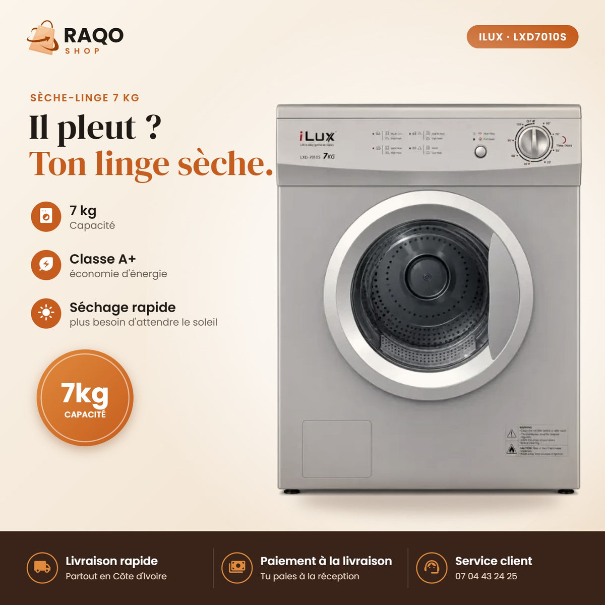 Sèche-linge iLUX – 7 kg - RAQO