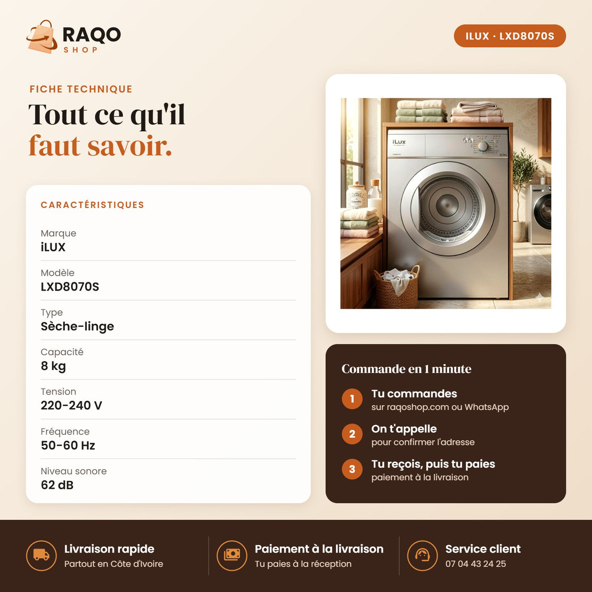 Sèche-linge iLUX – 8 kg - RAQO (fiche technique)